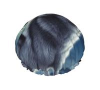 Double Layers Shower Cap For Women, Reusable Elastic Bathing Bath Cap Wolf Under Moon Hair Caps Waterproof Ladies Spa Salon Shower Hat Hair Caps