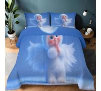 Double Light blue Duvet, Down Alternative Comforter Set with 2 Shams - Reversible Cartoon Cute White Little Angel Coverless Duvet - Soft Warm Comfy Quilt for All Seasons - Machine Washable - 200x200cm