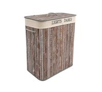 Double Light & Grey Bamboo Laundry Basket, Laundry Hamper with Removeable Washable Lining & Lid, Easy Assemble Folding Storage Bin Dirty Clothes Storage Bucket Cover Household Container Organiser