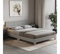 (Double, Light Grey Linen) Victoria Bed Frame Padded Velvet Fabric UKFR