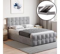 (Double, Light Grey Velvet) Valentina Ottoman Bed Frame Bedroom Storage UKFR