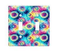 Double Light Switch Cover Plate, Bohemian Vibrant Burst Dot Summer Blue Plastic Standard Size Toggle Light Switch Cover for Living Room Bedroom Home Office Decor