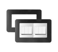 Double Light Switch Surround - Black Acrylic Light Switch Covers Plates - Self Adhesive Double Socket Surround - Square Shape Finger Plates for Light Switches Home Decoration (15.5×7.5cm)