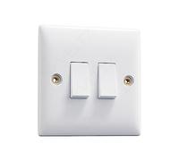 Double Light Switch White | VELTZ Pro | 2 Gang 2 Way 10 Amp | Slim Curved Round Edge Design | Wall Electrical Power Switched