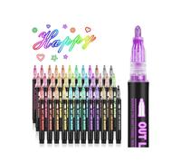 Double Line Outline Markers, 36 Colors Super Squiggles Shimmer Marker Pen Set, Self Metallic Markers