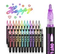 Double Line Outline Markers, 36 Colors Super Squiggles Shimmer Outline Marker Pen Set, Self Outline Metallic Markers