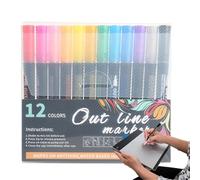 Double Line Outline Markers, Contour Marker Pens - 12 Colors Drawing Double Line Pens, Portable Outline Art Marker Pen for Drawing Painting Greeting Cards