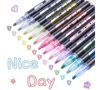 Double Line Outline Pens 12 Colours Shimmer Metallic Markers Glitter Pens for Painting DIY Art Craft Scrap Booking Posters Doodle Dazzle Writing Drawing Pen for Birthday Greeting Festival Gift Card