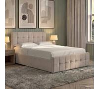 Double Linen Ottoman Bed Frame with Storage, Vida Designs Valentina, Upholstered Fabric Bed with Headboard, Beige, UKFR