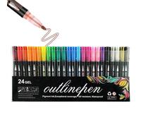Double Lines Outline Pens, 8/12/24/36 Pieces Metal-lic Outline Markers Pens, Glitter Gel Outline Pen Set, Super Squiggles Outline Pens for Kids Scrapbooking Greeting Card Writing