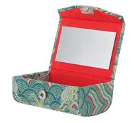 Double Lipstick Case Cloth Button Closure Chinese Style Travel Pouch | Printed Design, Fits Purse or Handbag, Lightweight Carry, Home Makeup Organizer, Mothers and Gifts