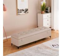 Double Lock Storage Bench - Extra Long Faux Leather Ottoman with Hidden Cabinet Stylish Rectangular Foot Stool for Bedroom & Living Room - Versatile Home Storage Solution