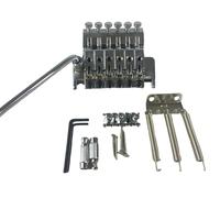 Double Locking Tremolo Bridge for Electric Guitar - Zinc Alloy Construction (Chrome/Black) with Arm & Tools - String-Through Design (Chrome-plated silver)