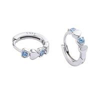 Double Love Heart Cubic Zirconia Sleeper Small Hoop Earrings for Women Teen Girls S925 Sterling Silver Cartilage Tiny Cute Huggie Hoops Hypoallergenic for Sensitive Ear Baby-Blue CZ