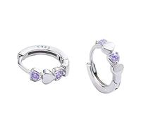 Double Love Heart Cubic Zirconia Small Hoop Earrings for Women Teen Girls 925 Sterling Silver Tiny Cute Huggie Hoops Cartilage Hypoallergenic for Sensitive Ear Birthstone Amethyst