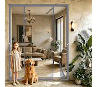 Double Magnetic Screen Door 240x220cm Foldable Design for Easy Storage During the Off-Season for Narrow-Boat Side Doors or Wide Campervan Entries Grey