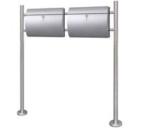Double Mailbox on Stand Stainless Steel