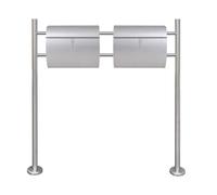 Double Mailbox Stainless Steel Post Box with Stand, Weatherproof and Lockable, Includes Lock, Keys, Newspaper Compartment, Letter Flap, for Garden, Fence, Wall and Outdoor Use