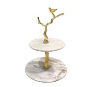 Double Marble Cake Stand - Rectangular Metal Display for Party Food, Buffets, Desserts, Cakes, Snacks, Veggies, Fruits & Cookies - Elegant Serving Platters Supplies