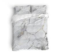 Double Marble Texture Bedding Set Ultra-Soft Microfiber Duvet Cover Set 3Pcs - 200x200cm + 2 Pillowcases 50x75cm- White Gold Pattern 3D Printed Design with Zip Closure & Corner Ties