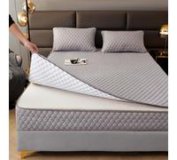 Double Mattress Cover Zipped Quilted Mattress Protector Single/Small Double/King Bed Mattress Topper Cover Fully Total Encasement Cover Anti-dust Washable Fitted Sheet(135x190+30cm,Gray A