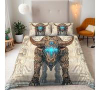 Double Mechanical Bull Bedding Set Ultra-Soft Microfiber Duvet Cover Set 3Pcs - 200x200cm + 2 Pillowcases 50x75cm-Technology And Power 3D Printed Design with Zip Closure & Corner Ties