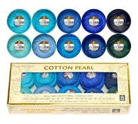 Double Mercerized Egyptian Long Staple Cotton Pearl Thread Ball 10 Grams Rainbow Color Embroidery Thread 10 Colors per Box for Crochet Hardanger Cross Stitch Hand Embroidery,Blue Series