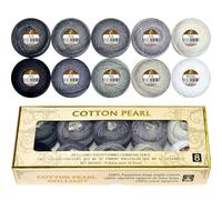 Double Mercerized Egyptian Long Staple Cotton Pearl Thread Ball 10 Grams Rainbow Color Embroidery Thread 10 Colors per Box for Crochet Hardanger Cross Stitch Hand Embroidery,Grey Series