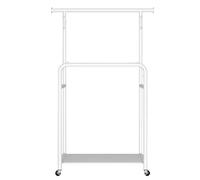 Double Metal Clothing Rack with Wheels, Multifunctional Floor Hanger, Space-Saving Coat Stand with Shoe Storage, White 80cm/31.5in - Perfect for Home & Office