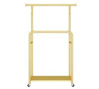 Double Metal Clothing Rack with Wheels, Space-Saving Multifunctional Garment Stand, Gold 120cm (47.2in) with Shoe Storage - Versatile nizer for Home & Retail