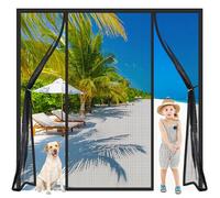 Double Mosquito Door Screen Black 220x275cm Effective Protection While Allowing Excellent Airflow Throughout the Room Pet and Kid Friendly Hands-Free Entry