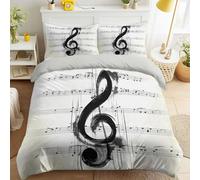 Double Musical Notes Black Treble Clef Irregular Symbols Printed Bedding Modern Non Iron Duvet Cover Abstract Colour-block Breathable Easy Care Bedding & 2 Pillowcases Women Adults