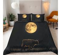 Double Mysterious Night Scene Of Cows Walking On The Grass Bedding Set Ultra-Soft Microfiber Duvet Cover Set 3Pcs-200x200cm+2 Pillowcases 50x75cm-Moon 3D Printed Design with Zip Closure & Corner Ties
