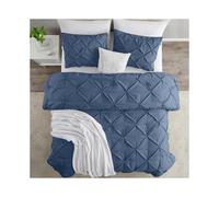 (Double, Navy Blue) Imperial Rooms Pintuck Duvet Cover-3pc Microfiber Duvet Cover with Pillowcases