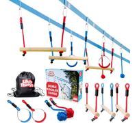 Double Ninja Slackline Obstacle Course for Kids - 80 Foot Line - Monkey Bars Playground Equipment - Ninja Warrior Course with Monkey Bars for Kids - Ninja Ropes Course - Patented Double Line Design