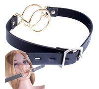 Double O Ring Open Mouth Gag Deep Throat Oral Sex Adjustable Strap Oral Bondage Metal Ring Gag Restraint Training Role Play Adult Sex Toys (Golden)