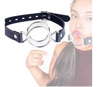 Double O Ring Open Mouth Gag Deep Throat Oral Sex Adjustable Strap Oral Bondage Metal Ring Gag Restraint Training Role Play Adult Sex Toys (Silvery)