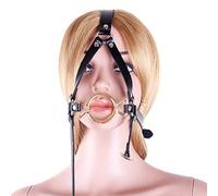 Double O-Ring Open Mouth Gag Forced Open Mouth Metal Ring Slave Sex Toy BDSM Couples Role Playing (Golden)