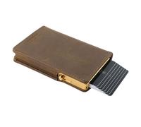 Double Oak Essentials Pop-up Wallet | RFID Blocking Leather Minimalist Wallet | Slim Wallet for Men | Top Grain Leather, Holds up to 10 Cards Plus Cash…, Light Brown w/Gold, Bifold Pop-up Rfid
