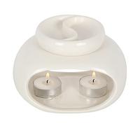 Double Off White Ceramic Oil Burner - 10cm x 14cm (1 Pc.) - Sophisticated Design, Duable Material - Suitable for Fragrance Oils & Wax Melts - Ideal for Home Decor