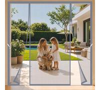 Double Opening Magnetic Fly Screen Door 350x210cm Large Size Left Right Durable Reinforced Mesh Curtain Easy Install & Hands-Free Double Door Grey