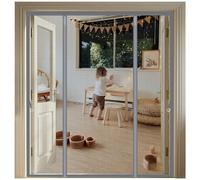 Double-Opening Magnetic Fly Screen Door, Heavy Duty Self-Sealing Mesh Net with Magnets for Patio French Door - No Drill Hands Free Bug Curtain Keeps Flies Out, Grey 220x205CM