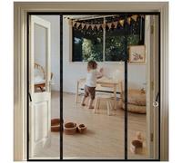 Double-Opening Magnetic Fly Screen Door, Heavy Duty Self-Sealing Mesh Net with Magnets for Patio French Door - No Drill Hands Free Bug Curtain Keeps Flies Out, Black 195x190CM