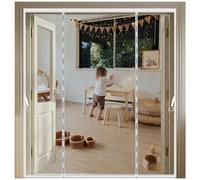 Double-Opening Magnetic Fly Screen Door, Heavy Duty Self-Sealing Mesh Net with Magnets for Patio French Door - No Drill Hands Free Bug Curtain Keeps Flies Out, White 180x200CM
