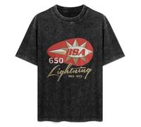 DOUBLE ORANGE Men's Fashion Antique Wash Shirt BSA Lightning 650 Motorcycle Anime Plain Unisex Antique Wash T-Shirts Black XXL
