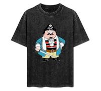 DOUBLE ORANGE Men's Fashion Antique Wash Shirt Captain Pugwash Unisex Antique Wash T-Shirts Black M