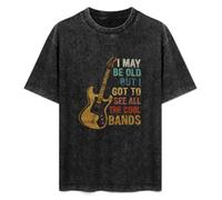 DOUBLE ORANGE Men's Fashion Antique Wash Shirt I May Be Old But I Got to See All The Cool Bands Unisex Antique Wash T-Shirts Black XXL