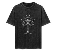 DOUBLE ORANGE Men's Fashion Antique Wash Shirt Tree of Gondor Tolkien Unisex Antique Wash T-Shirts Black XL