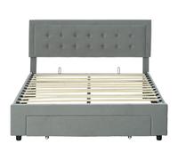 Homcom 4Ft6 Double Bed Frame With Storage And Adjustable Headboard, Grey