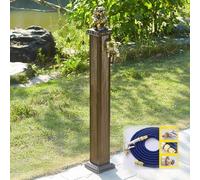 Double Outdoor Faucet with Freeze-Proof Design Garden Hose Bib with 2 Water Inlets Gold Finish & Spray Gun 113cm/44in Self-Supporting Water Tap for Garden Use